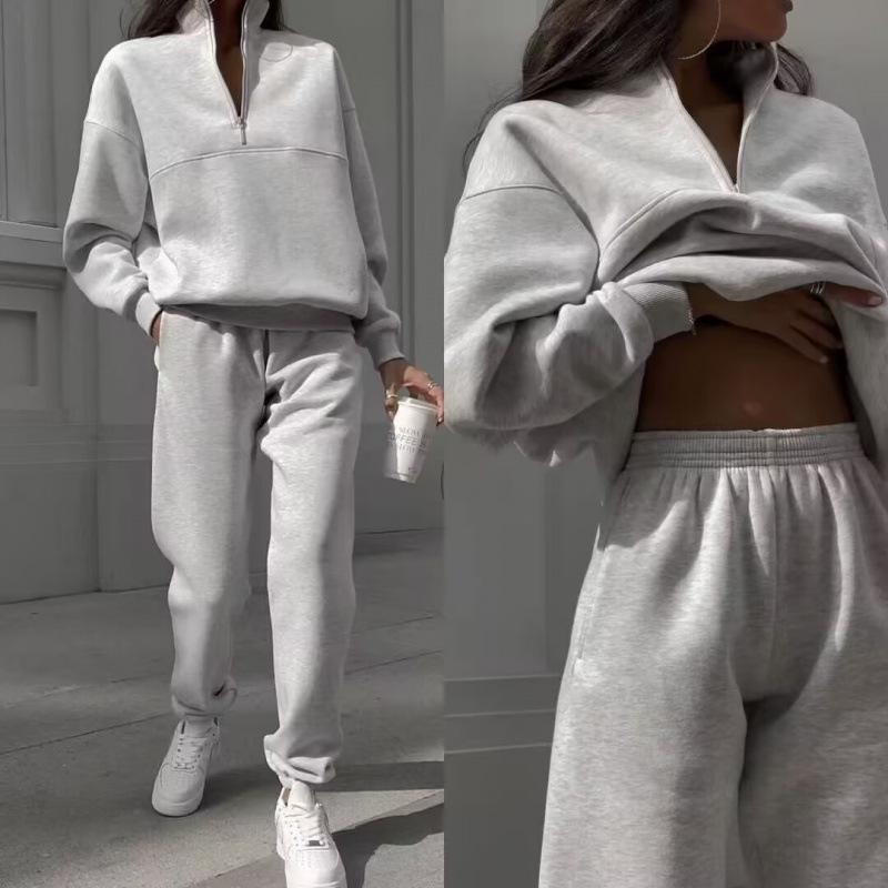 European-American Women's Thick Hoodie & Long Pants Two-Piece Set