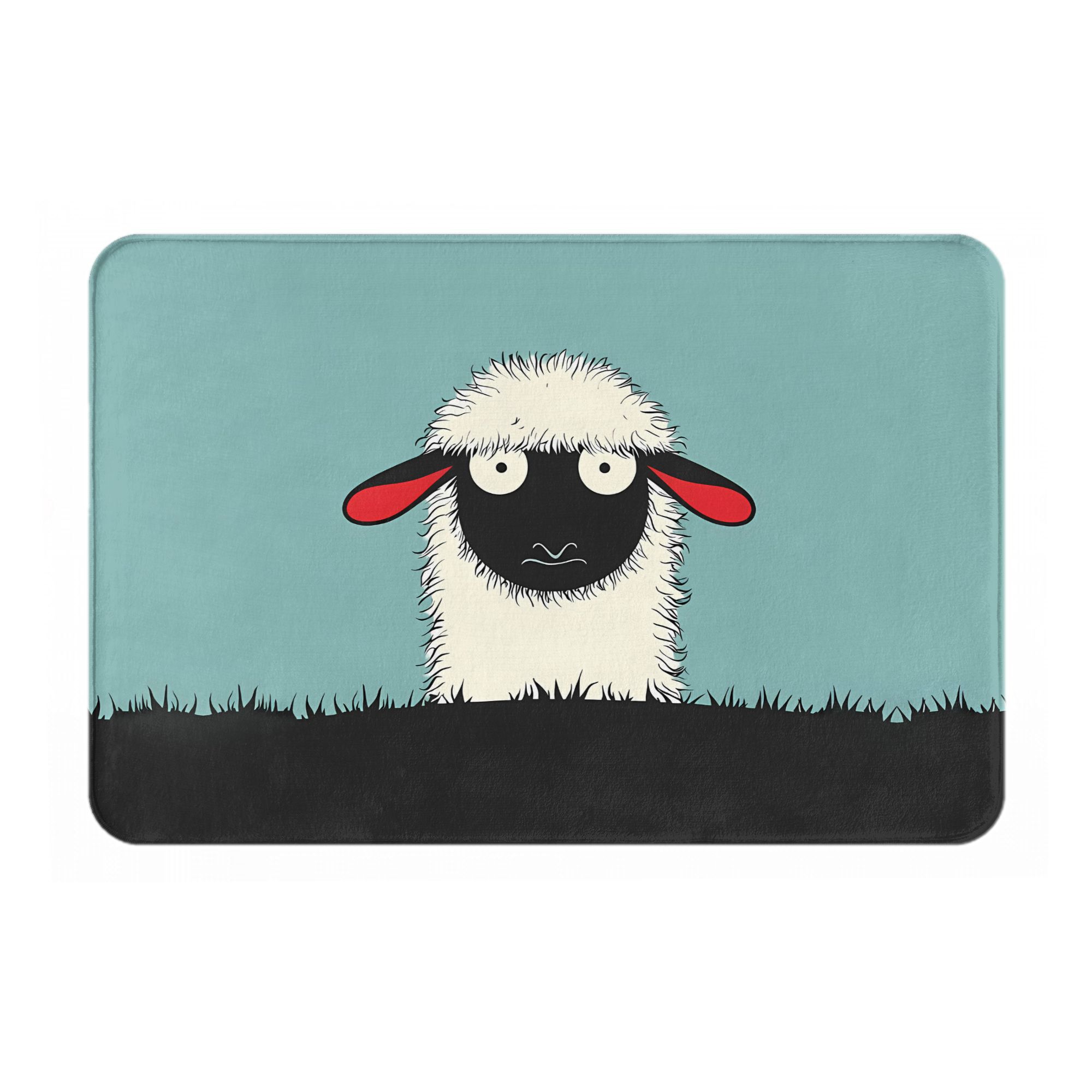 

Sheep Illustration Doormat Teal Black Red Printed Polyester Machine Washable Cold Water Only 80x50cm 40cm x 60cm