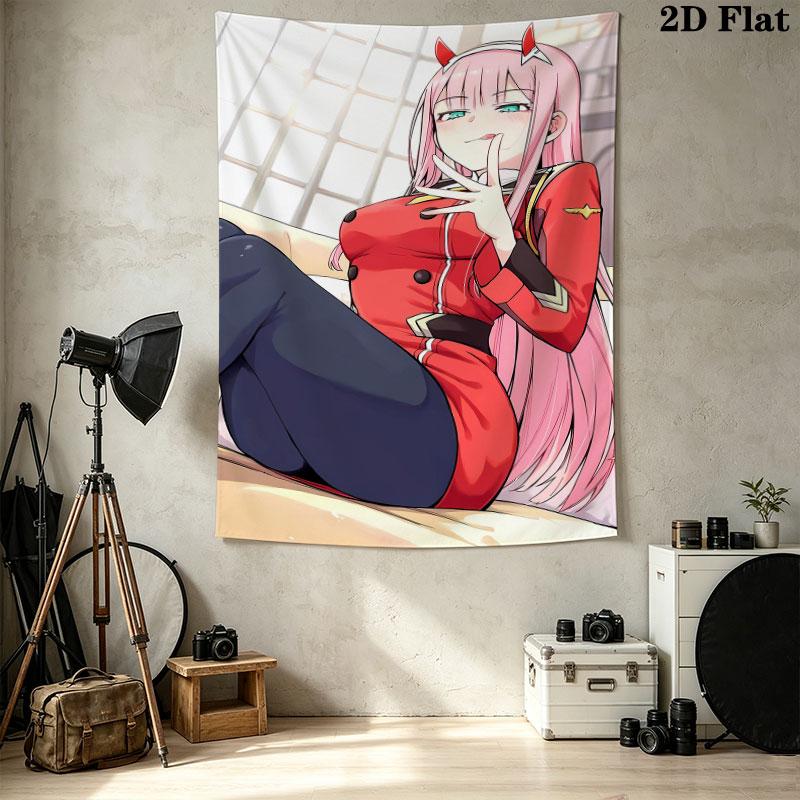 Franxx Zero Two Wall Tapestry Aesthetic Wall Hanging Printed Fabric Blanket Decorative Tapestries For Bedroom Living Room Home Decor