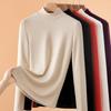 Wool Silk Mid-neck Bottoming Shirt Women's Velvet Autumn Clothes with Ankola Red Long-sleeved Thickened Thermal Top