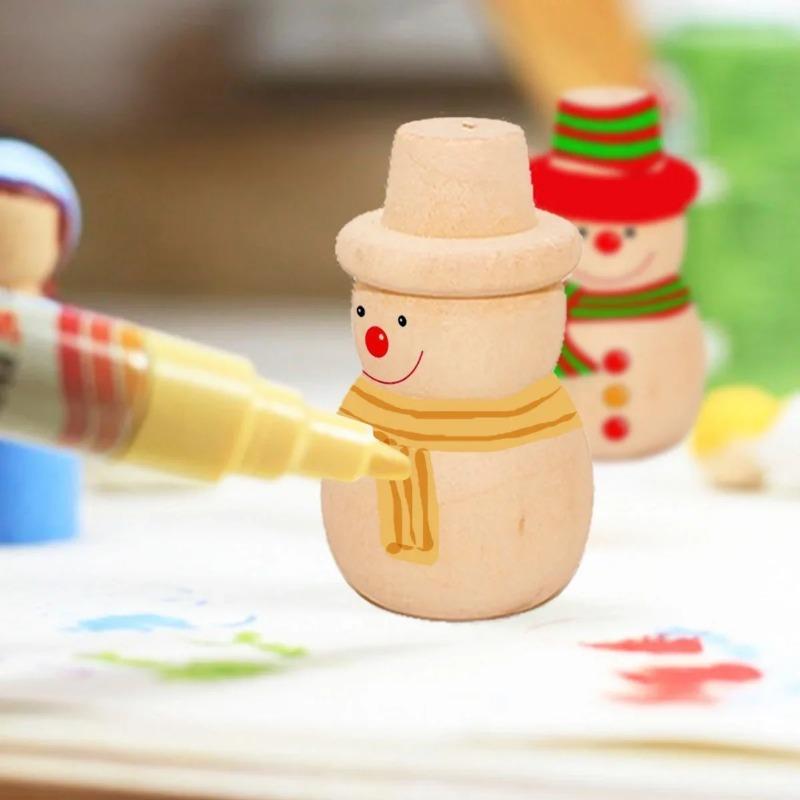 10pcs/set Children Log Dolls Wood Figurines Christmas Decoration Handicraft Kid DIY Painting Wood Tree Snowman Craft Toy