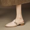 Fashion NEW Summer Women Mules Genuine Leather Shoes for Women Round Toe Chunky Heel Shoes Cover Toe Slingback Sandals Buckle Slippers