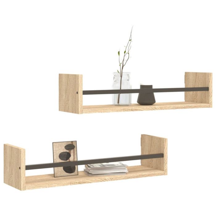 VidaXL Wall Shelves with Bars 2 Pcs Sonoma Oak 60x16x14 Cm 835435