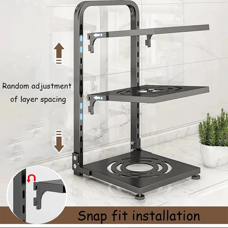Kitchen Pot Storage Rack Adjustable Under Sink Storage Rack Multi-layer Free Snap-On Pot Cover Rack for Kitchen Storage
