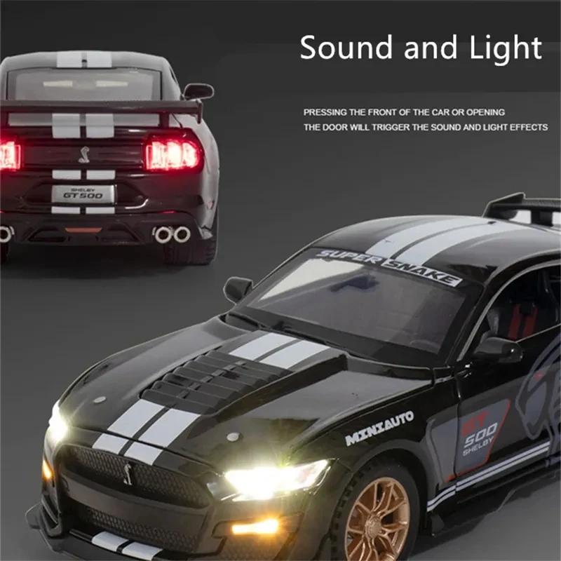 1/32 Ford Mustang Shelby GT500 Alloy Sports Car Simulation Model Diecast Metal Car Model Sound and Light Collection Toys Boys