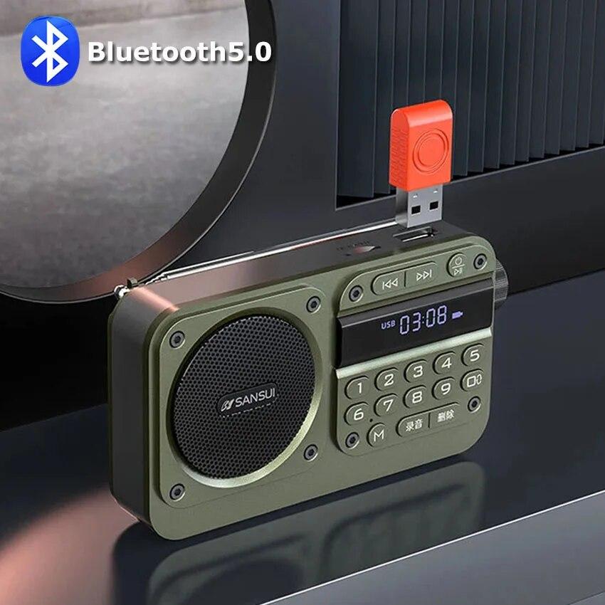 Mini Portable FM Radio HD LED Display Radios Recorder Wireless Bluetooth Speaker Hifi Lossless Music Player Support TF U Disk