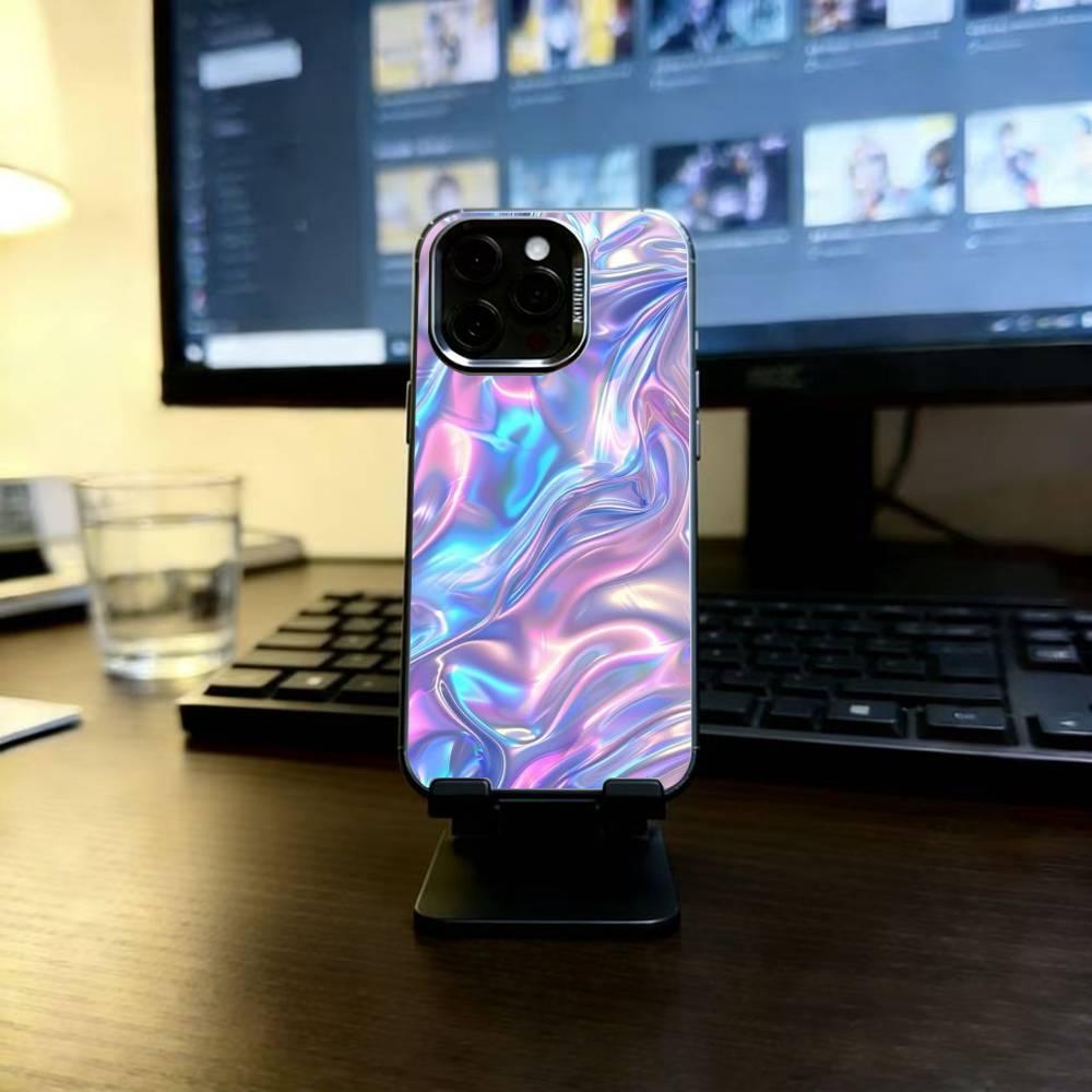 Psychedelic trippy Holographic Phone Case For iPhone 17,16,15,14,13,12,11 Plus,Pro Max,XS,Colorful Silver Black Cover