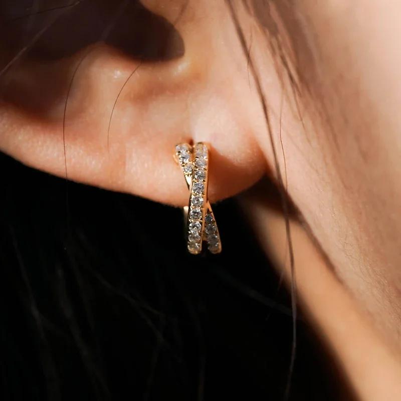 925 Sterling Silver Zircon Cross 18K Gold Hoop Earrings for Women OL Geometric Fine Jewelry Minimalist Accessories