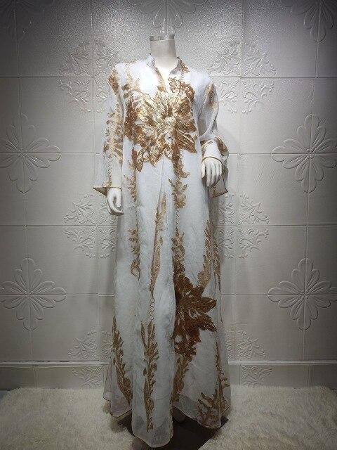 

Мусульманская одежда Золотая пайетка вышитая пряжа мусульманка женская Дубай арабский Ид 2XL белый