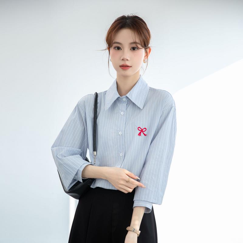 Women s Blue Striped College Style Hoodie Shirt Jacket for Spring & Autumn - Korean Small Stature Top Large синий