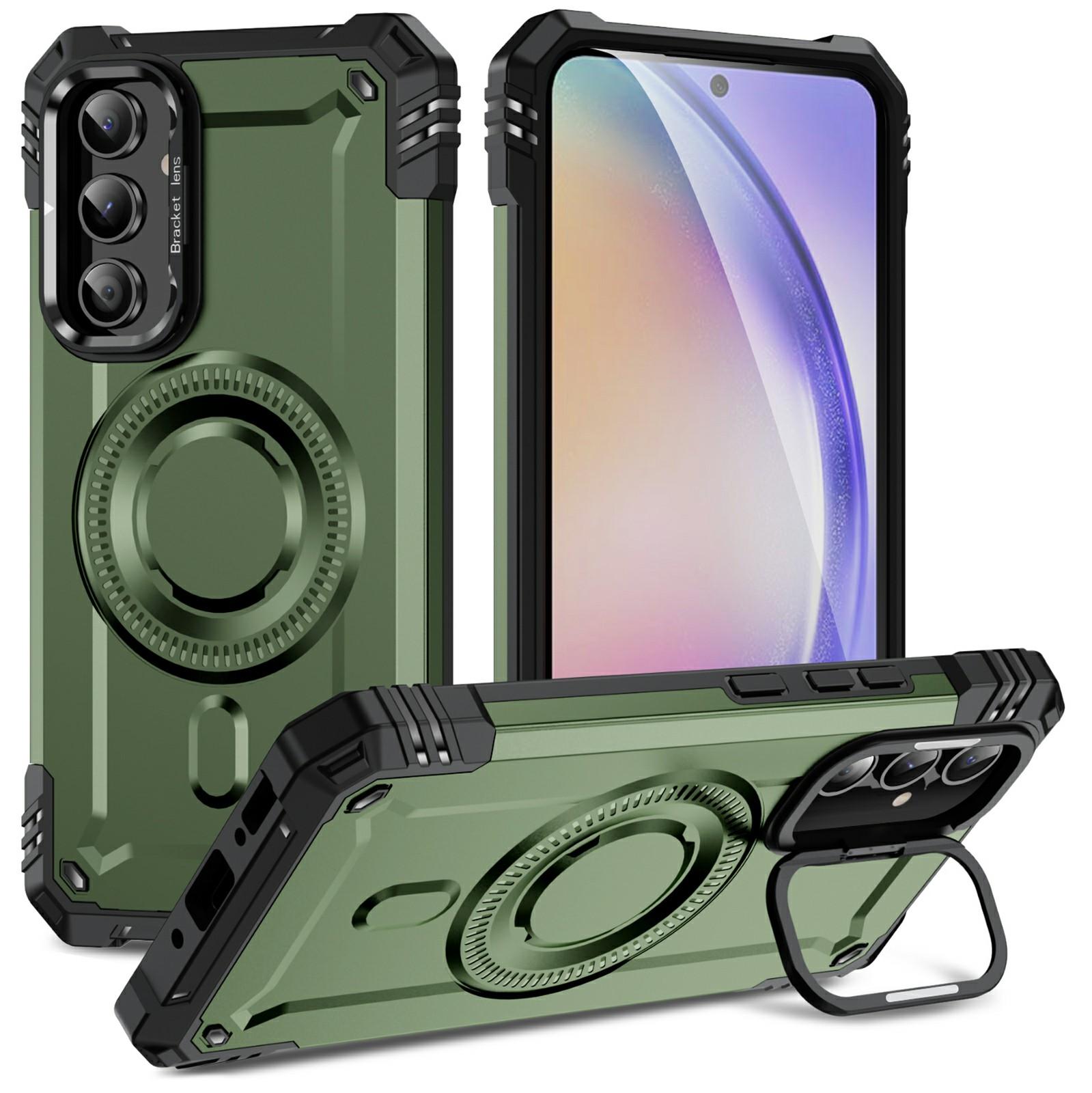 

For Samsung Galaxy A54 5G Magnetic Case Lens Kickstand PC + TPU Shockproof Phone Cover D