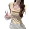 Camiseta de Manga Corta Dulce con Cuello de Muñeca y Lazo Estilo Girly Linda Verano Pura Tentación Skinny Spice Girl