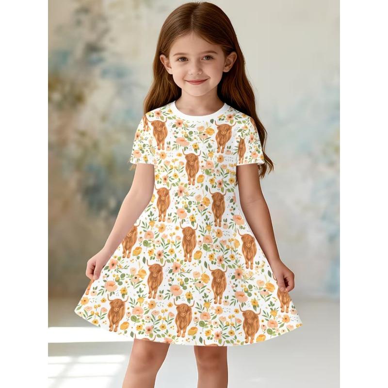 Girl Clothes Cute Cartoon Graphic Printed Girls' Princess Dress Summer Casual