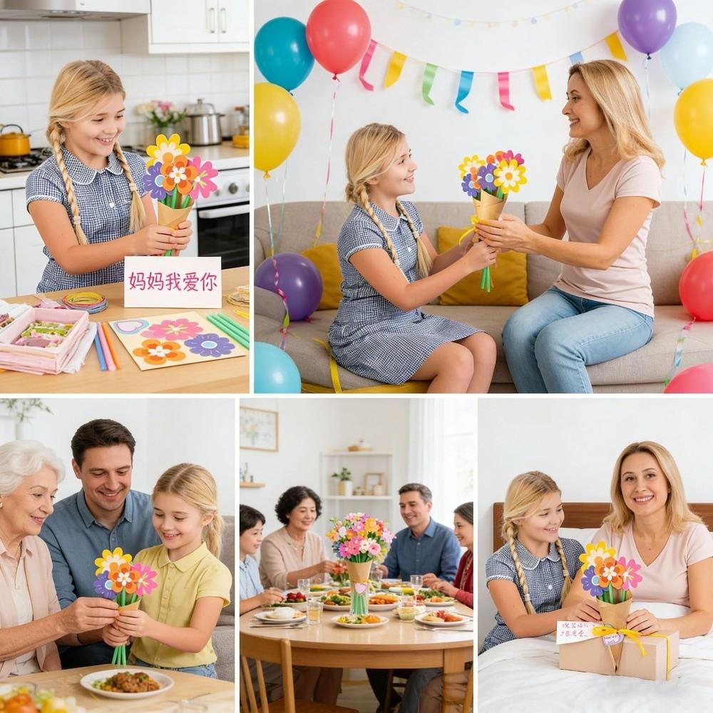 Colorful Paper Flower Bouquet Craft Kit Folding Romantic DIY Sunflower Bouquet Set Handmade Blessing Paper Flowers Making Kit