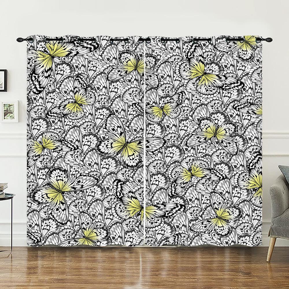 Curtain Butterfly Animal Illustration 3D Digital Printing Blackout Curtain Punching