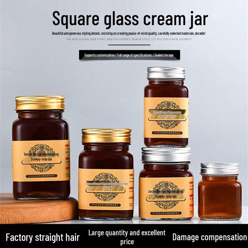Transparent Sealed Glass Bottle with Lid for Lemon, Pear, Loquat Paste or Cream 100ml Gold Lid