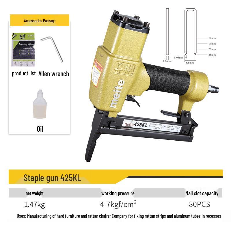 Meite 425K Pneumatic Brad Nailer U-Nailer Stapler 440KB: Versatile Sheet Metal & Woodworking Air Nail Gun Tool