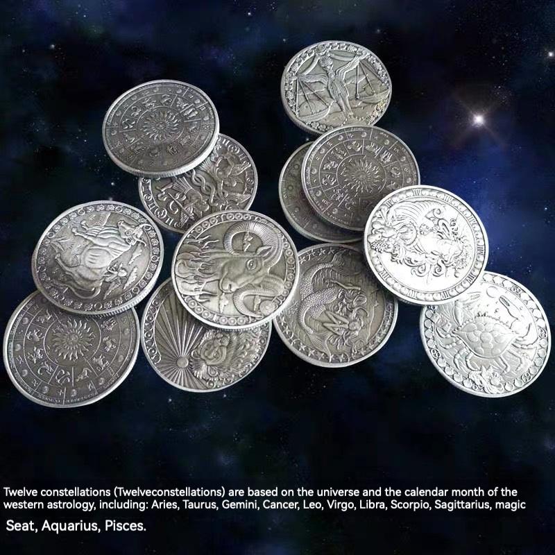 12 Pieces Twelve Constellations Commemorative Coins Tarot Commemorative Medal Antique Silver Coins Lucky Coins Wishing Coins