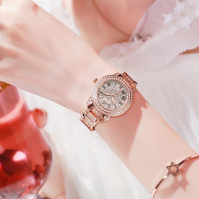 ABORNI Zegarek damski Luksusowy zegarek z diamentami w kształcie gwiazdek i wodoodpornym damskim paskiem ze stalowym paskiem
