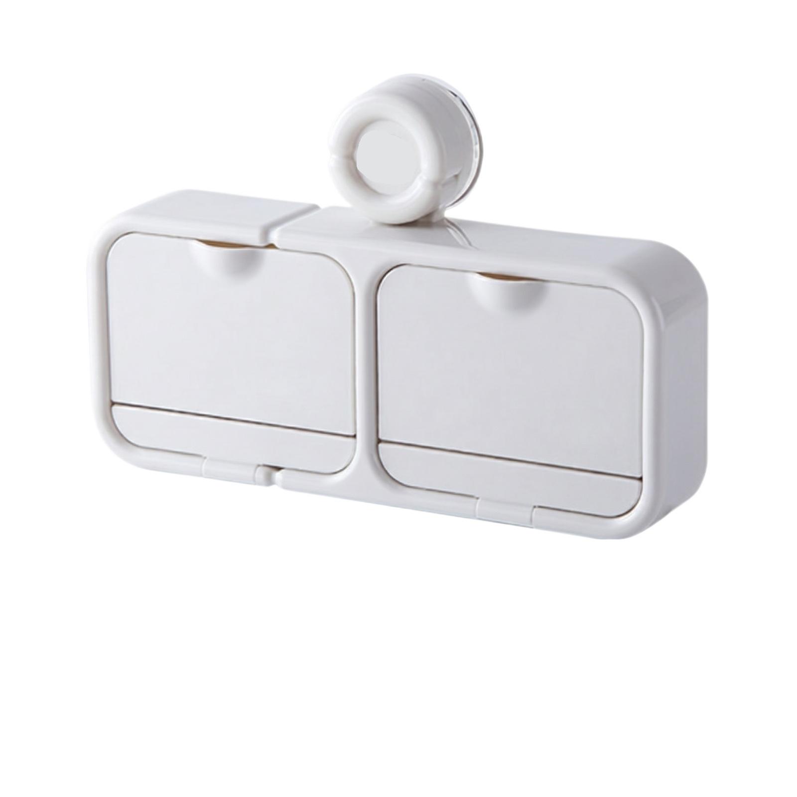

Wall Mounted Soap Dish Double Compartment Soap Box with Suction Cup Flip Lid Drainage Storage No Drilling Required one size