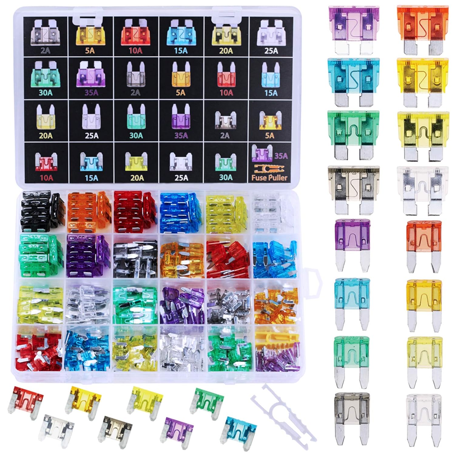 Winlyn 272Pcs - Car Blade Fuses Assortment Kit, Automotive Fuses - Standard & Mini & Low Profile Mini (2A/ 5A/ 10A/ 15A/ 20A/ 25A/ 30A/ 35A), Car