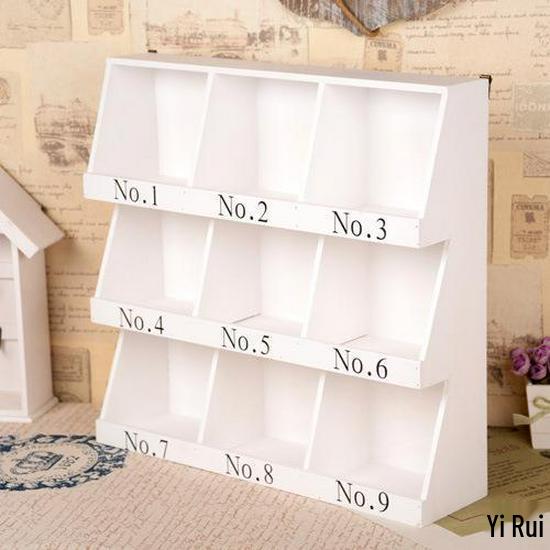 Retro Zakka Distressed Wood Desktop Nine-Grid Storage Cabinet