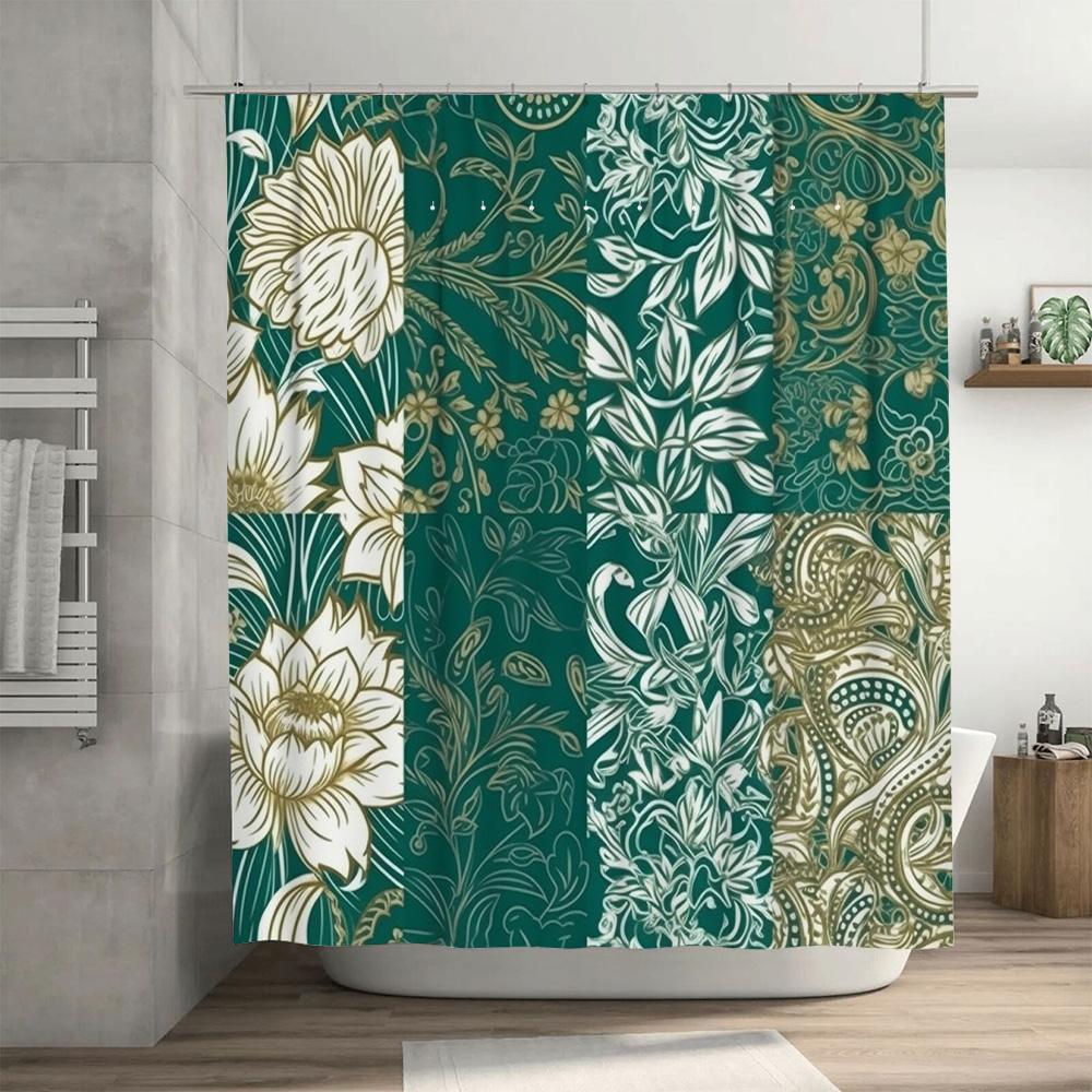 Luxurious Green Floral Printed Shower Curtain Bathroom Decor Waterproof Durable Fabric Various Sizes Available for Your Home Dec