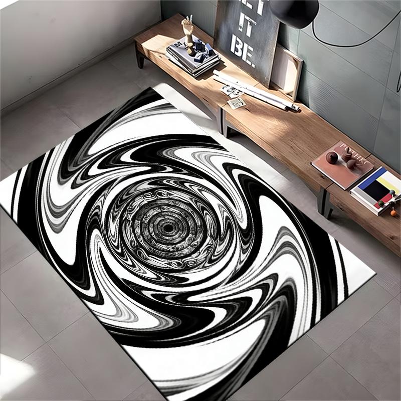 Modern Black and White Swirl Abstract Pattern Carpet for Living Room Suitable for Use As an Anti-slip for Living Room Bedroom Sofas