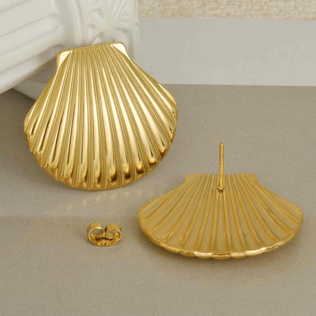Real Gold Plated Ocean Animal Sea Star Conch Shell Metal Spiral Stainless Steel Ear Studs Earring For Women Men Jewelry Piercing