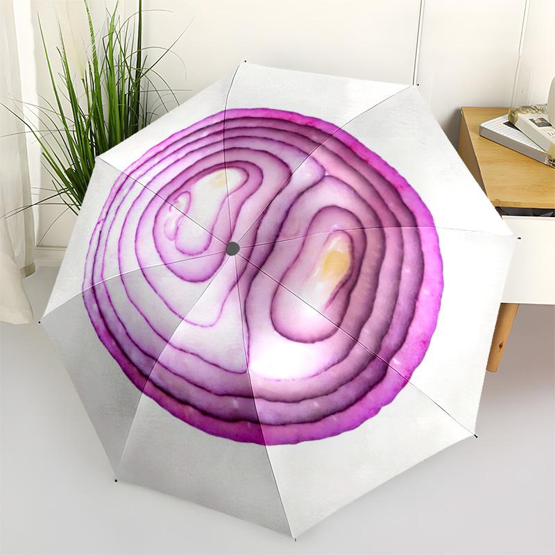 

1pc Onion Tomato Umbrella Portable Folding Umbrella Iron Frame Hole Bone Structure Outdoor Home Umbrella