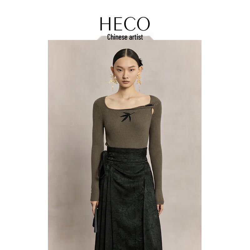 

HECO Вышитый трикотажный топ из шерстяной смеси в новом китайском стиле S