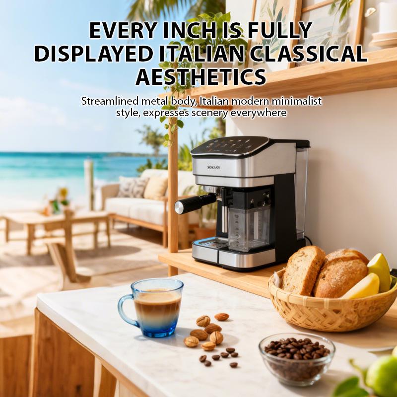 European Standard Italian Semi-Automatic Espresso Machine with High-Temperature Steam and Milk Frothing Capability