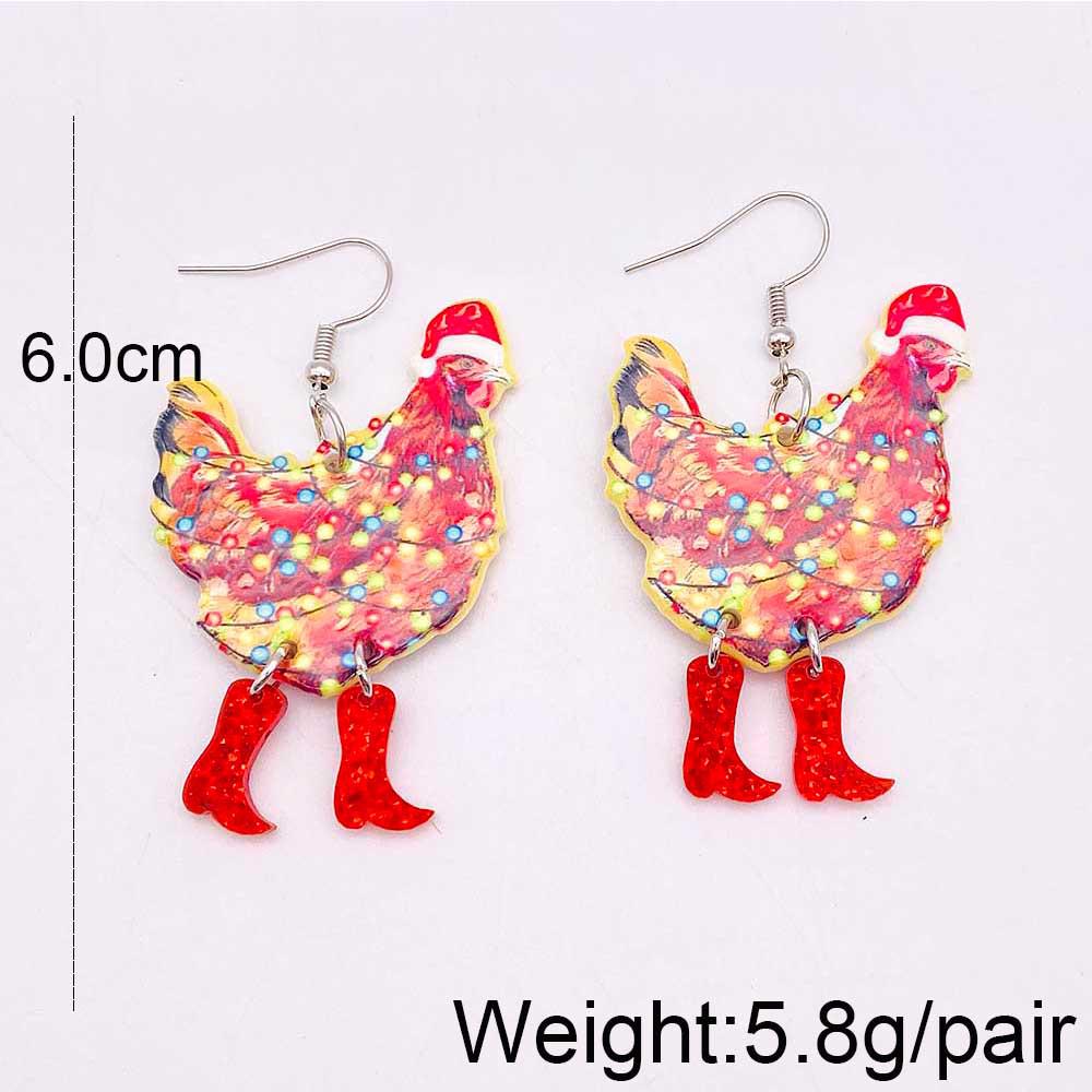 

Double-Sided Acrylic Christmas Hat Rooster Earrings with Fairy Lights