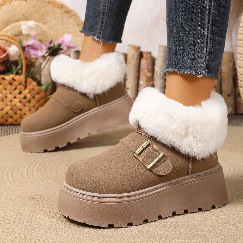 Fashion Thick Bottom Plush Winter Snow Boots Women Fluffy Faux Fur Platform Ankle Boots Woman Buckle Strap Non Slip Warm Cotton Shoes