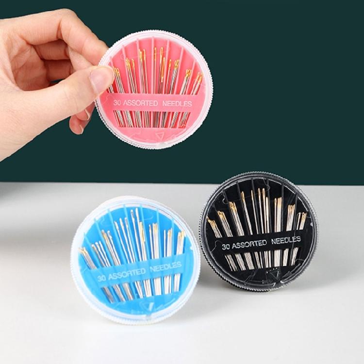 30Pcs Gold Eye Sewing Needle In Alloy Materials and Protective Round Case for Fashion Designers Craft