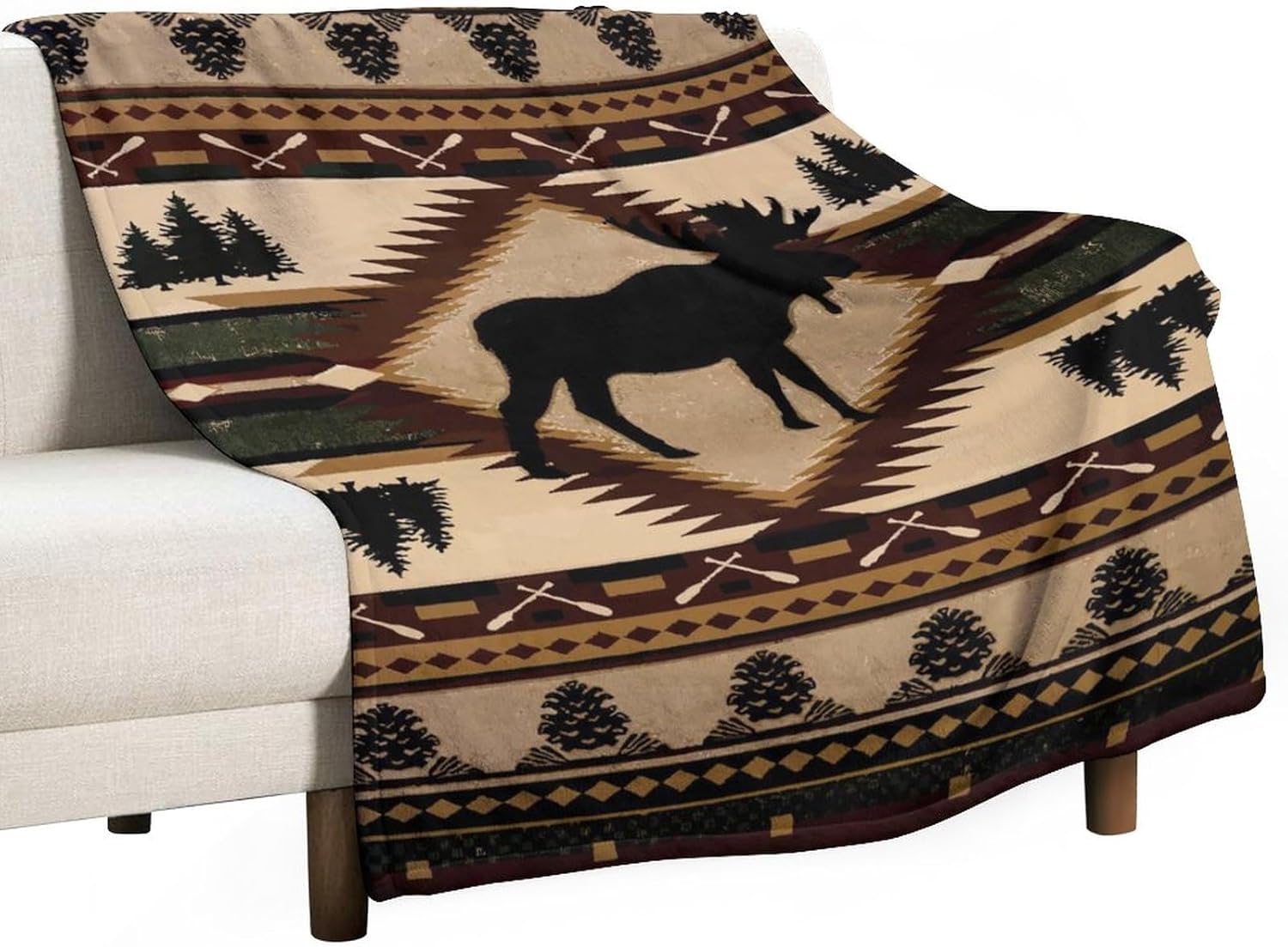 Jmg Household Supplies Unisex Coral Retro Moose Bedding Fleece Throw Blanket,Vintage Rustic Cottage Elk Deer Farmhouse Country Style All Season Flannel Soft Warm Mi