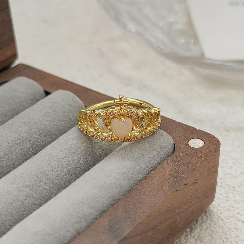 Diamond-Set Retro Light Luxury High-End Medium And Ancient Style Imitation Opal Opening Adjustable Ring Ring