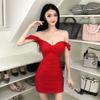 Dress V-neck Summer New Sexy Chest Tight S Bottom Skirt Trendy Cross Hip Skirt Mesh Yarn