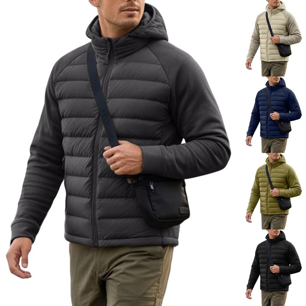 Men's Lightweight Quilted Hooded Jacket with Synthetic Down for Fall and Winter