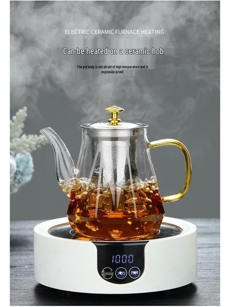 Borosilicate Glass Teapot with Stainless Steel Filter - Large Capacity Diamond Design