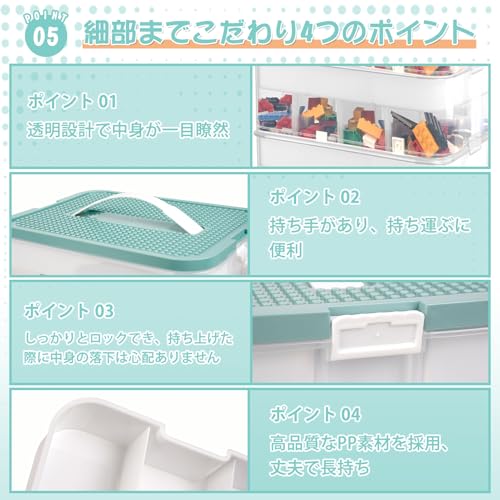 LAMPTOP Toy Storage Box with Lid, 3-Tier Stackable Transparent Plastic Toy Storage Box for Organizing (Green)