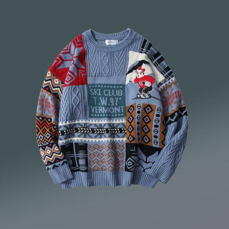 Unisex Christmas Bear Jacquard Sweater - Trendy European & American Street Style Knitwear M