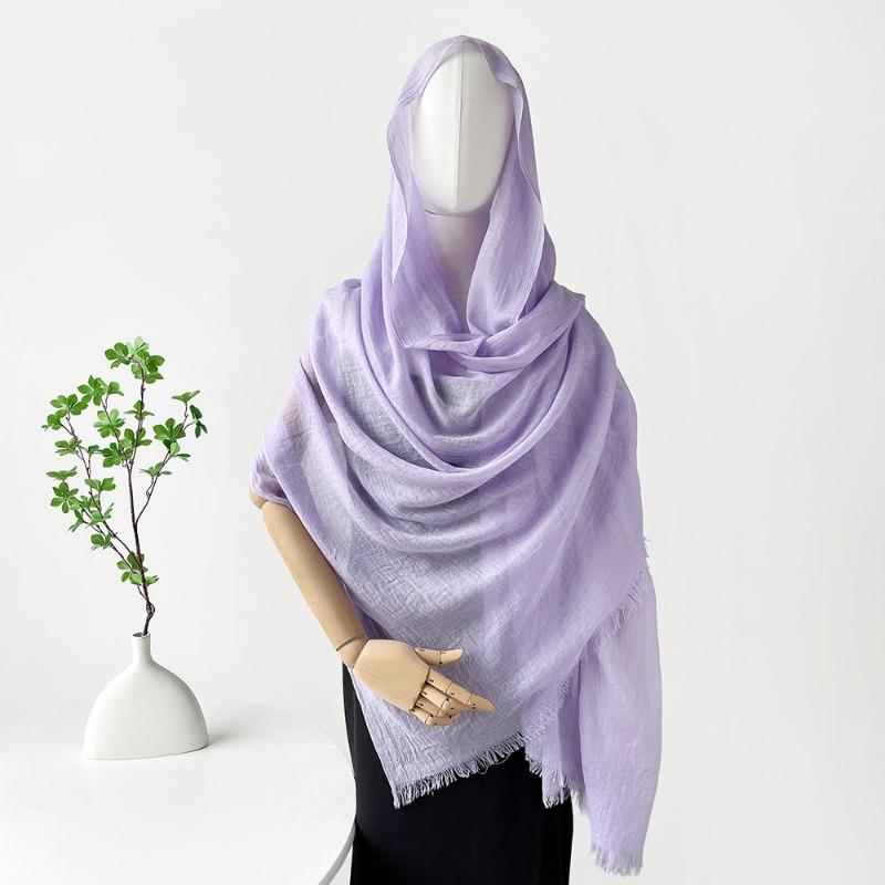 Summer Versatile Cotton and Linen Scarf Shawl Lengthened Solid Color Yarn Shawl Sunscreen Shawl Simple Scarf Silk Scarf Women