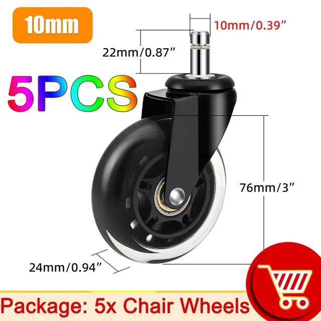 

AD 5Pcs Furniture Casters 10MM 11MM Heavy Universal Mute Wheel 360° Swivel Rubber Roller for Platform Trolley Chair Accessories