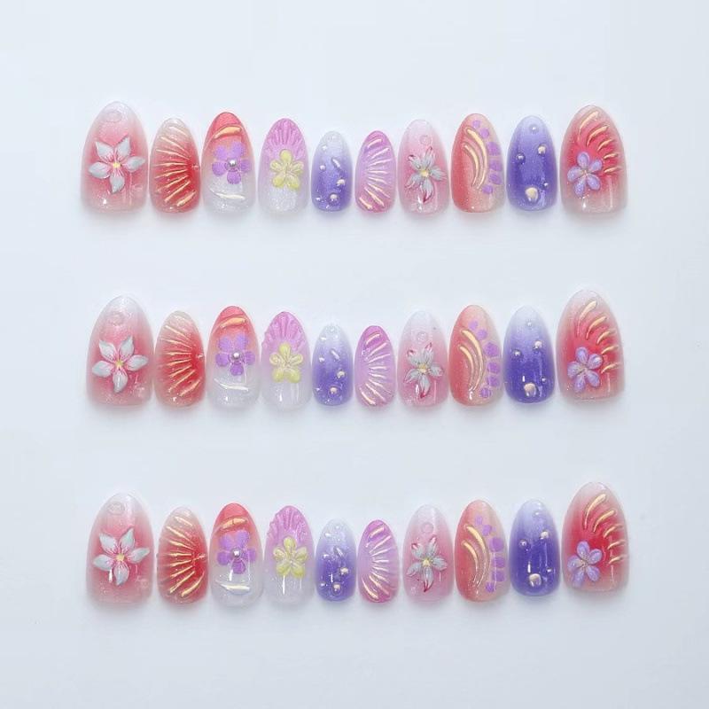 Short almond wearing nail ins wind colorful Epoxy French fake nail Epoxy style