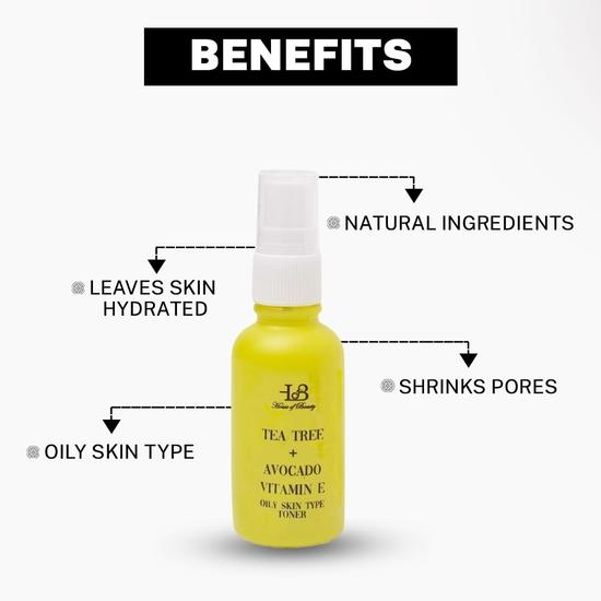 HOUSE OF BEAUTY Tea Tree and Avocado Face Toner with Vitamin E for Oily Skin Toner, PH Balancer Helps In Absorption of Serums and Oils (30 Ml)