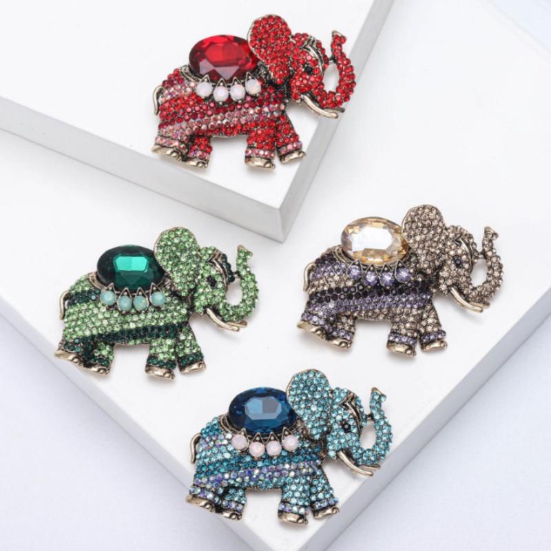 Luxury Rhinestone Elephant Brooches For Women Unisex Enamel Animal Pins Office Party Friend Fashion Gifts Jewelry Accessories