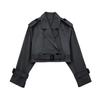 Women Fashion Belt Cropped Trench Jacket Vintage Notched Neck Long Sleeve Female Chic Lady Coat Outfits
