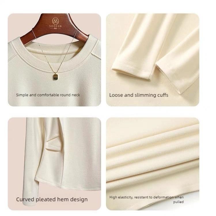 Women's Plus Size Base Shirt Round Neck Velvet Base Shirt Slim Fit Solid Color Stretch Long Sleeve T-Shirt