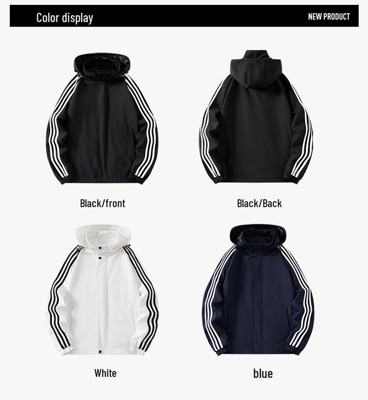 Men's Trendy Three-Stripe Hooded Jacket - Casual Spring/Autumn Wear